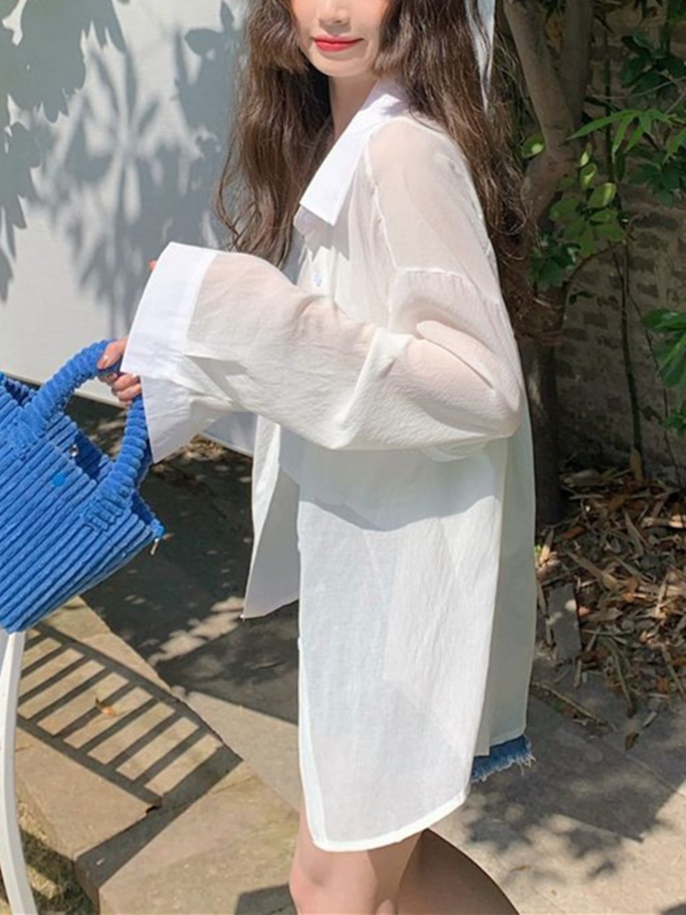 レディース ブラウス シャツ コート 長袖 無地 ゆったり 夏 カジュアル 体型カバー 春夏 前開き シンプル 薄手 切り替えデザイン 襟付き