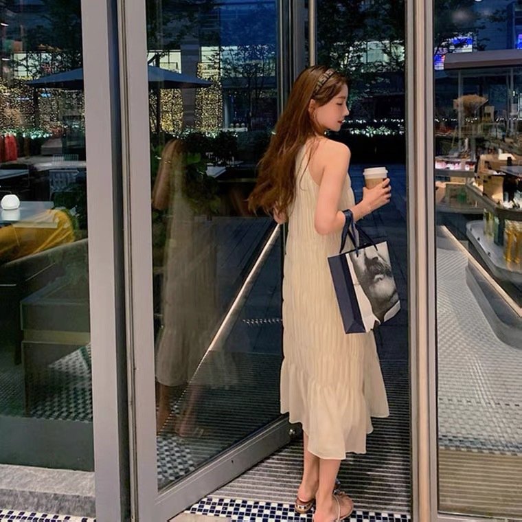 ワンピース ノースリーブ 無地 スリム 春夏 袖なし 春 夏 ラウンドネック シンプル リゾート ロング 薄手 切り替えデザイン