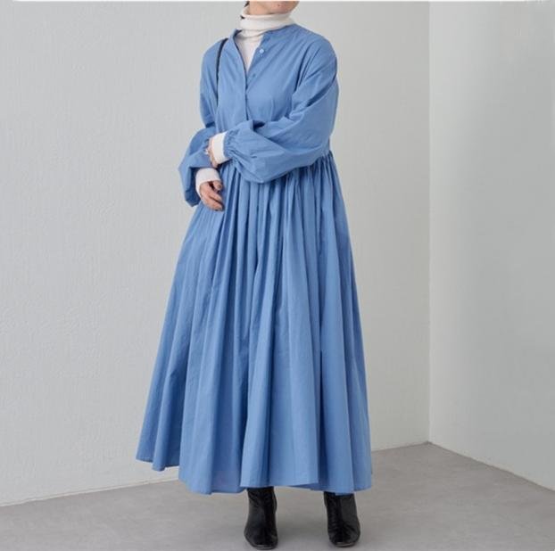 ワンピース 長袖 無地 秋 冬 カジュアル ラウンドネック シンプル ミモレ ロング 上品 大きい