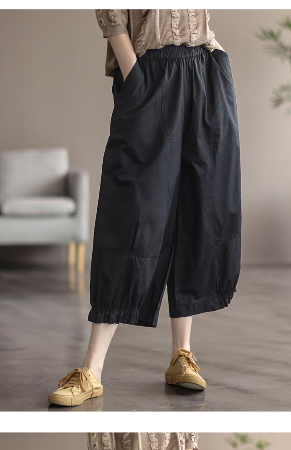 レディース パンツ ワイド コットン 綿 春夏 カジュアル レトロ 着回し 大きいサイズ 春 夏 ワイドパンツ 切り替えデザイン