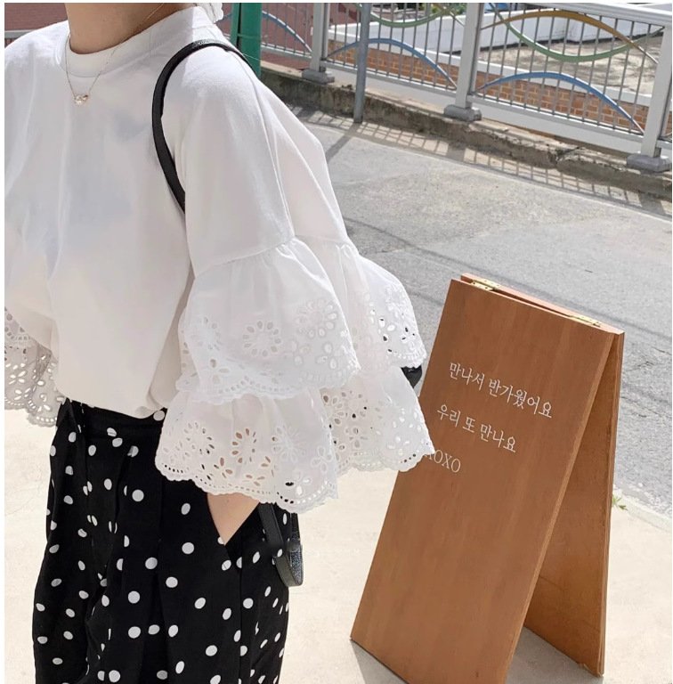 レディース トップス Tシャツ 半袖 ゆったり 春夏 カジュアル 体型カバー 春 夏 ホワイト ラウンドネック レース シャツ レギュラー