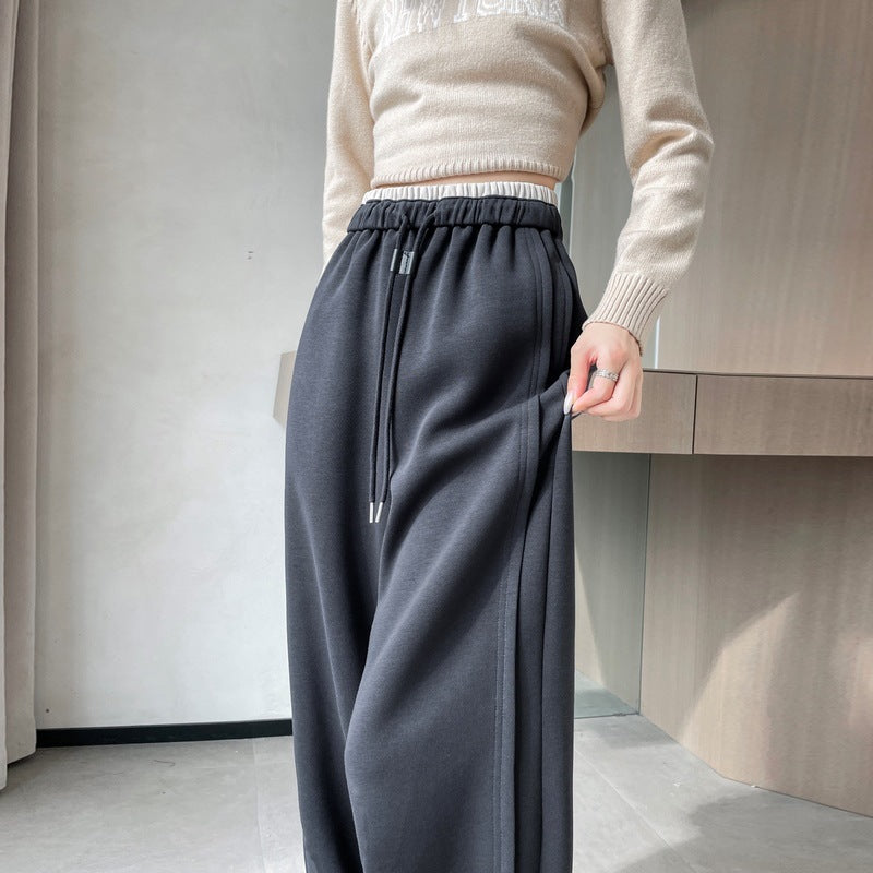 レディース パンツ ボトムス ロングパンツ ワイドパンツ ロング ワイド ストレート 裾ワイド ポケット ハイウエスト ウエストゴム 薄手 大人可愛い シンプル カジュアル おしゃれ かっこいい こなれ感 個性的 主役級 存在感 都会的 無地 秋 冬 ロングシーズン ママ デート お出かけ 旅行 合コン 韓国 オルチャン 体型カバー 美脚 脚長 普段使い 着回し モテ 清楚 流行 インスタ映え 定番 S M L XL 2XL 大きいサイズ 黒 ブラック グレー ワインレッド アプリコット ネイビー