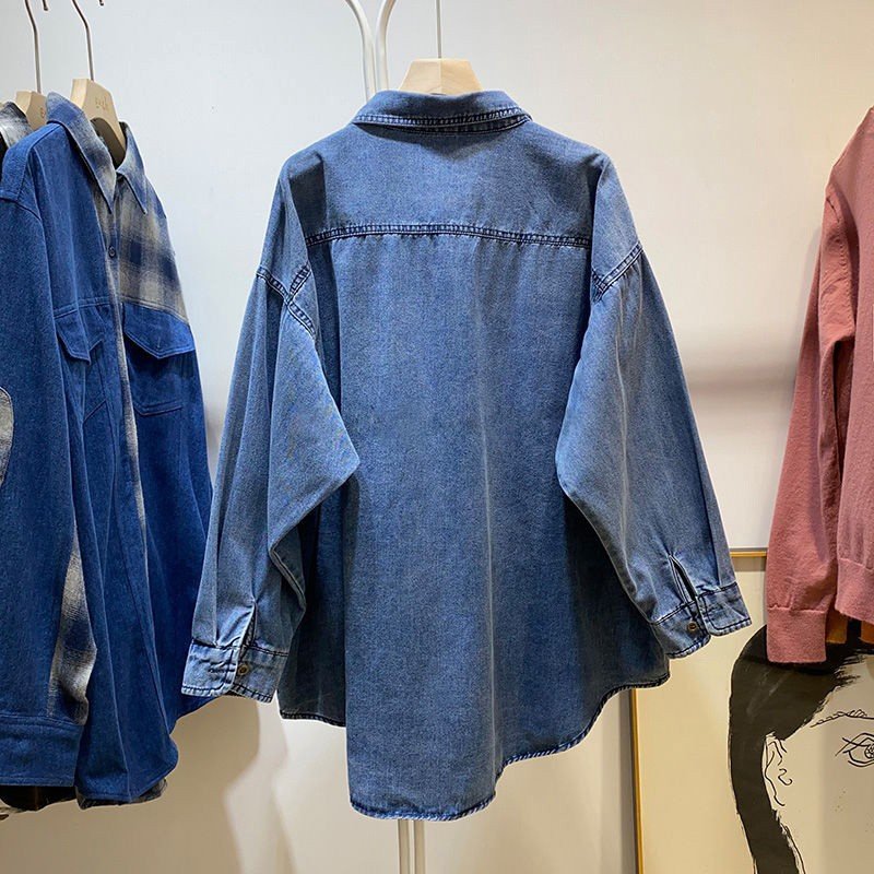レディース シャツ トップス ジャケット 長袖 無地 ゆったり デニム 春 秋冬 レトロ 体型カバー 春夏 前開き ブルーデニム 秋 シンプル 冬 襟付き ブルー インナー ポリエステル 着痩せ