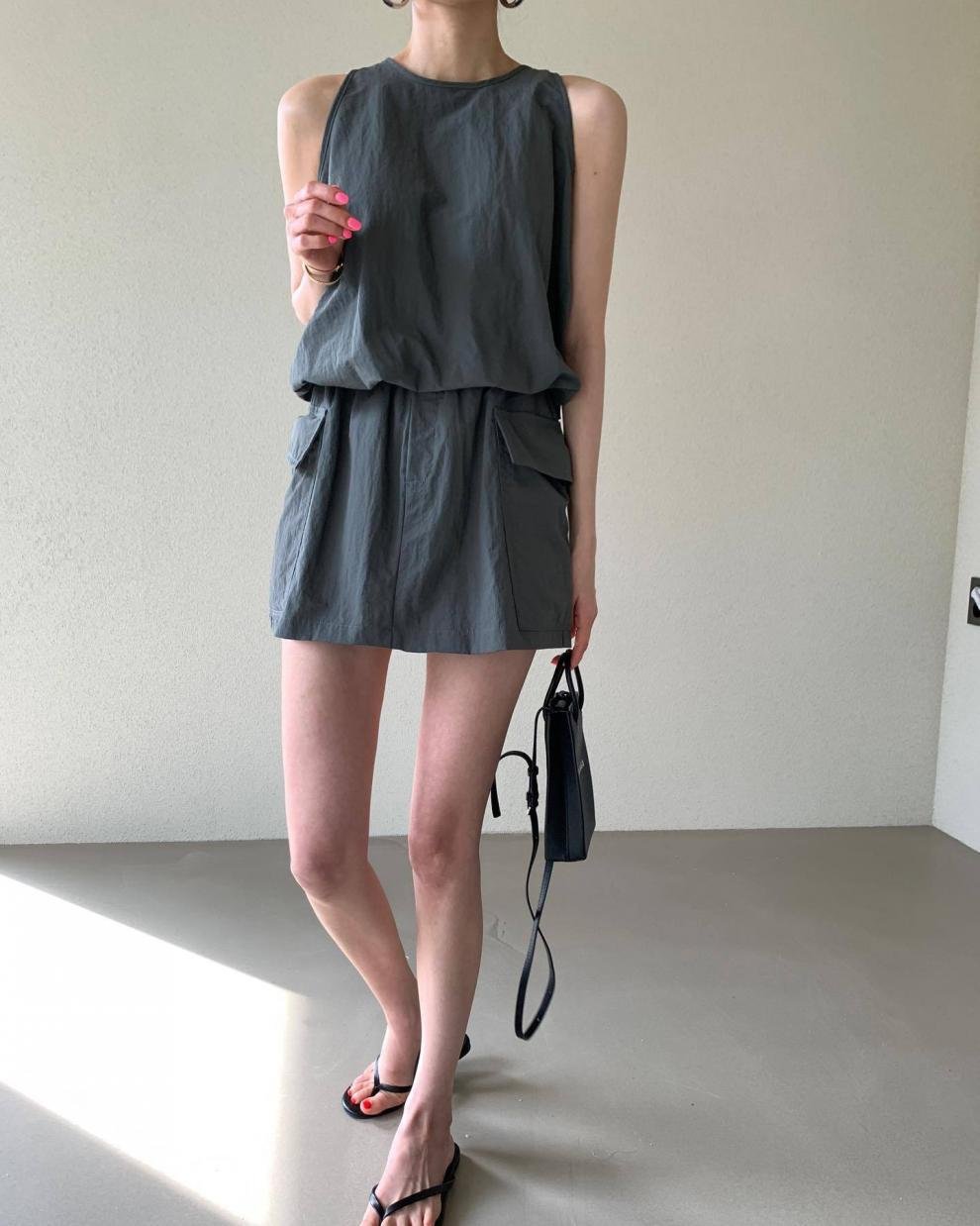 パンツ スカート ノースリーブ ワイド 春夏 カジュアル 春 ショート 夏 ショートパンツ ラウンドネック タンクトップ セットアップ
