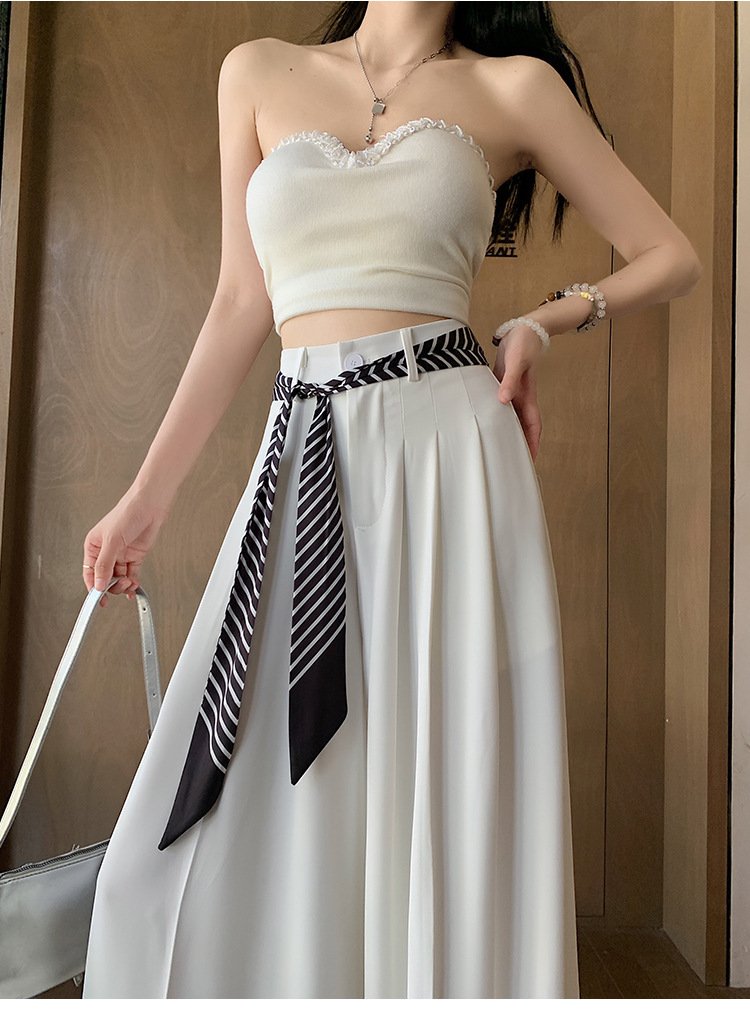 レディース パンツ ワイド 春夏 カジュアル 春 夏 ロング ワイドパンツ 薄手 テーパード ハイウエスト スカーフ スーツ ストレッチ