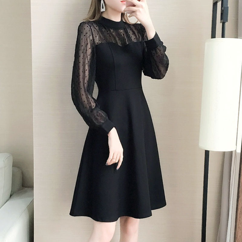 レディース ワンピース ドレス ブラックワンピ ブラックドレス ドレスワンピース ドレスワンピ 切替ドレスワンピース シアー ミニワンピ ミニワンピース 膝上 長袖 フレア セミフレア 切り替え ドッキング フェミニン ハイウエスト 切り替えデザイン かわいい 大人可愛い きれいめ シンプル 上品 おしゃれ ガーリー 主役級 存在感 抜け感 ナチュラル シック ドット柄 ロングシーズン シーズンレス パーティー イベント モノトーン 脚長 スタイルアップ M L XL 2XL 3XL 4XL
