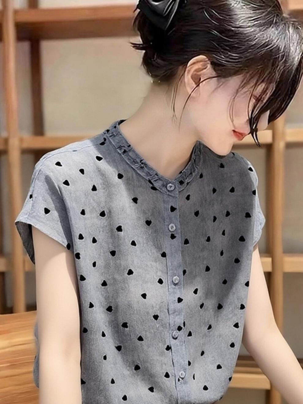 レディース シャツ トップス 半袖 ドット柄 ゆったり 春夏 きれいめ 通勤 おしゃれ 前開き かわいい 春 夏 膝丈 都会的 ボタン ポリエステル ドット