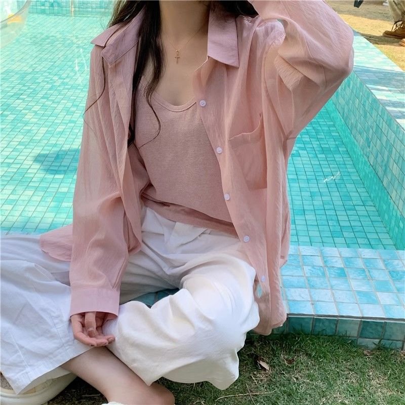 レディース シャツ トップス カーディガン 長袖 無地 ゆったり 春夏 カジュアル 韓国風 前開き 春 夏 ジャケット シンプル ゆる 襟付き レギュラー ボタン ポリエステル