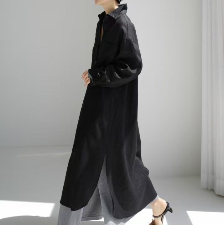 ドレス 長袖 無地 春夏 カジュアル きれいめ 春 夏 膝上 シンプル 秋 ミモレ ロング 上品 スリット ハイウエスト シック