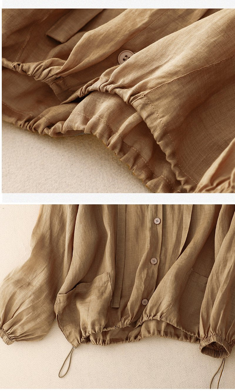 シャツ 長袖 無地 ゆったり 夏 カジュアル 体型カバー 春夏 前開き シンプル ビーチ フード