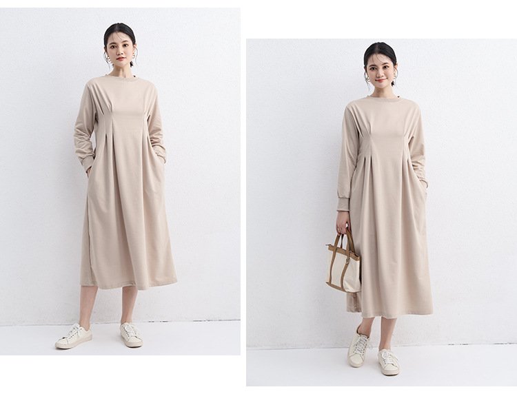 ワンピース 長袖 春 秋 きれいめ 通勤 春夏 ラウンドネック 上品 Aライン