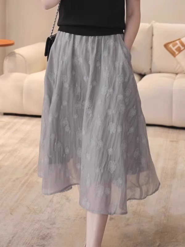 ワンピース スカート 無地 プリント 春夏 きれいめ 通勤 オフィス おしゃれ 春 夏 シンプル ロング Aライン グレー ハーフ ポリエステル