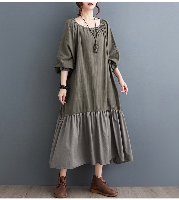 トップス 長袖 ゆったり スリム コットン 綿 麻 秋冬 秋 カジュアル きれいめ ラウンドネック シンプル 冬 上品 ロング ポリエステル