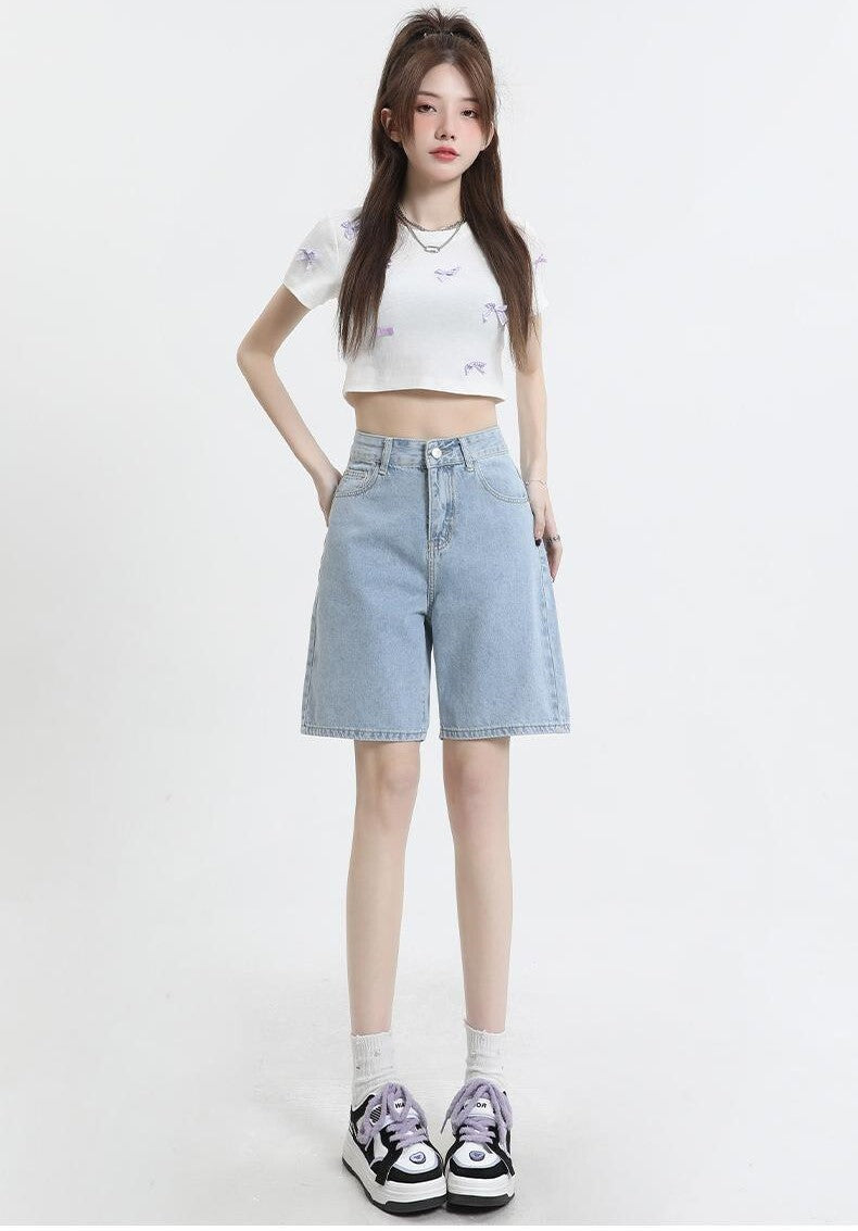 レディース パンツ ボトムス ストレートパンツ デニムパンツ 膝丈 膝上 ミドル丈 ポケット ハイウエスト ボタン かわいい シンプル カジュアル おしゃれ かっこいい ラフ ボーイッシュ ガーリー 学生風 ベーシック アクティブ ナチュラル 無地 夏 ママ 通勤 学生 デート お出かけ お泊まり アウトドア 旅行 公園 女子会 休日 ショッピング 脚長 普段使い モテ トレンド 定番 XS S M L XL 2XL 小さいサイズ 大きいサイズ ゆったり 水色 ブルー ベーシックカラー
