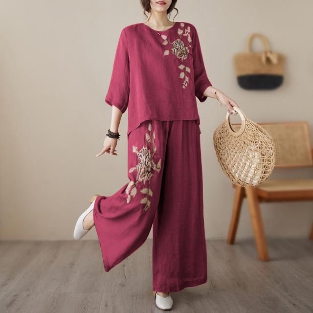レディース コットン 綿 麻 春夏 きれいめ 通勤 オフィス 春 夏 秋 刺繍 ロング セットアップ
