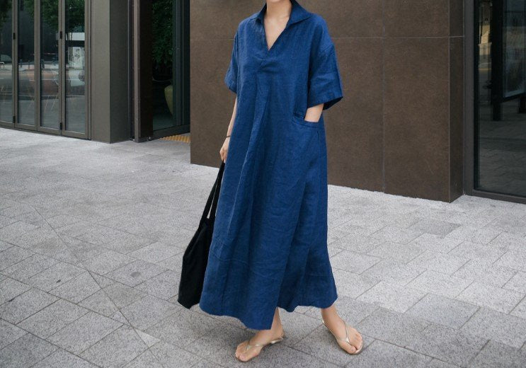 ワンピース 半袖 無地 スリム 春夏 カジュアル Vネック 春 夏 膝上 シンプル ロング