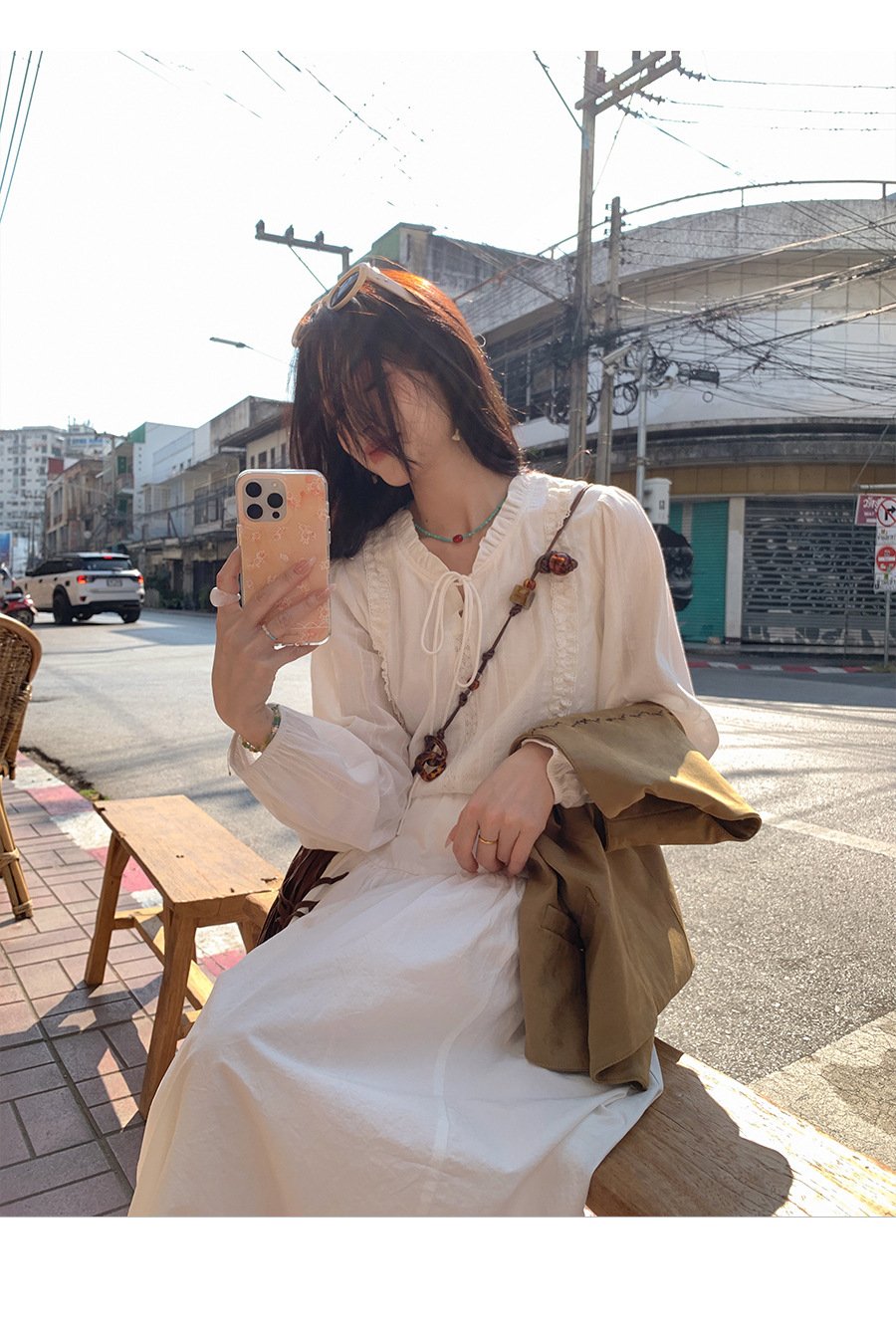 レディース ブラウス シャツ 長袖 無地 コットン 綿 春夏 きれいめ 通勤 オフィス 前開き 春 白 夏 秋 レース シンプル 上品 プルオーバー レースアップ レギュラー 白シャツ