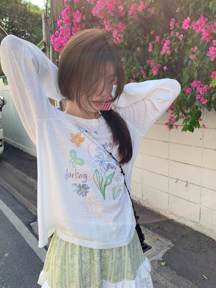 レディース シャツ Tシャツ 長袖 プリント ゆったり 春夏 きれいめ 通勤 オフィス 体型カバー 前開き 春 夏 ラウンドネック クルーネック インナー レギュラー ポリエステル UVカット