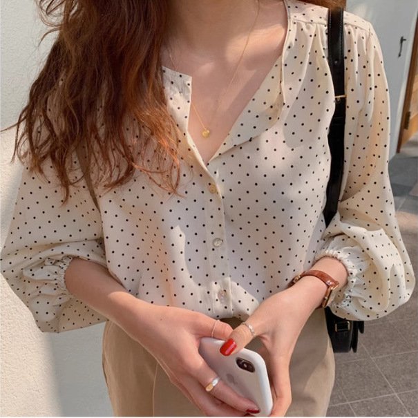 レディース シャツ トップス 長袖 ゆったり 春夏 カジュアル きれいめ レトロ 前開き 春 夏 膝丈 ラウンドネック 上品 水玉 切り替えデザイン ポリエステル