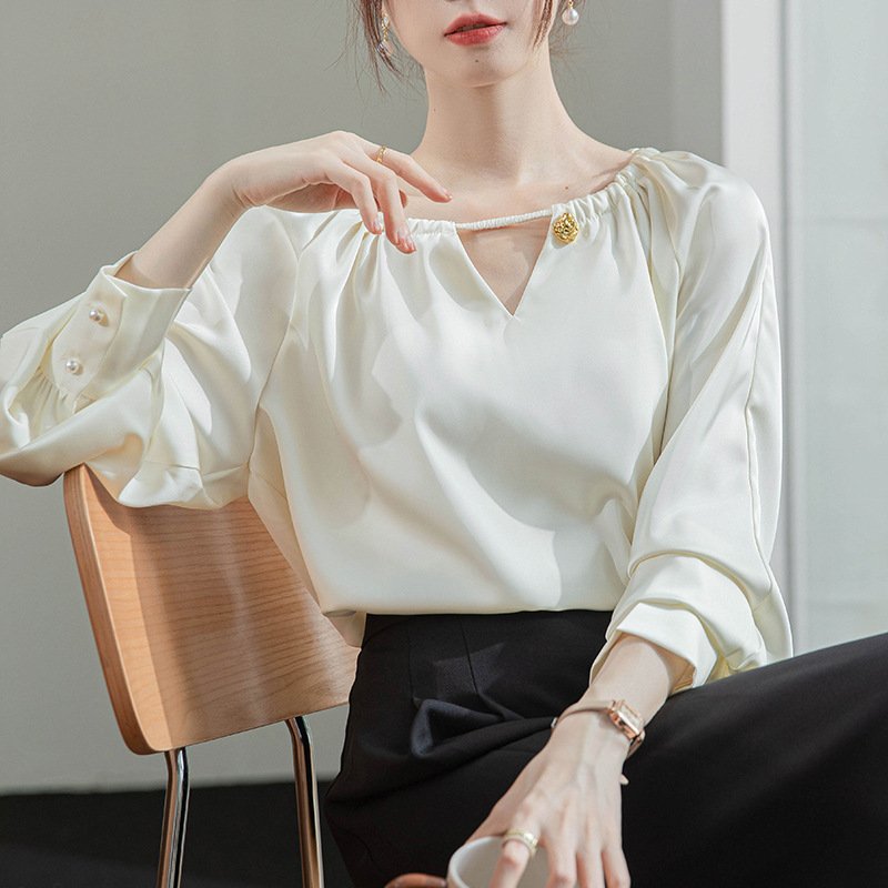 レディース シャツ 長袖 春夏 前開き 春 夏 サテン