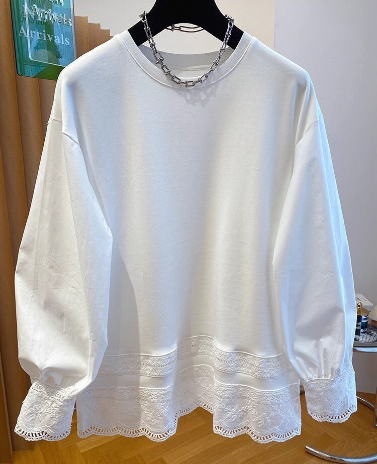ランタンスリーブ レディース トップス ロンT カットソー チュニック ミディアム Tシャツ ミドル丈 長袖 ボリューム袖 ドロップショルダー クルーネック 襟なし ストレート 切り替え フェミニン レース かわいい 大人可愛い きれいめ シンプル カジュアル 上品 おしゃれ こなれ感 抜け感 ナチュラル 無地 春 秋 ママ 学生 学校 通学 デート お出かけ 旅行 公園 女子会 休日 重ね着 コーデ 体型カバー 普段使い 着回し レイヤード 流行 M L XL 2XL 3XL 4XL ゆったり 白