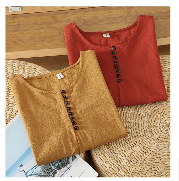 トップス Tシャツ 半袖 無地 ゆったり スリム リネン 春夏 きれいめ レトロ 通勤 体型カバー 春 夏 シンプル クルーネック シャツ プルオーバー