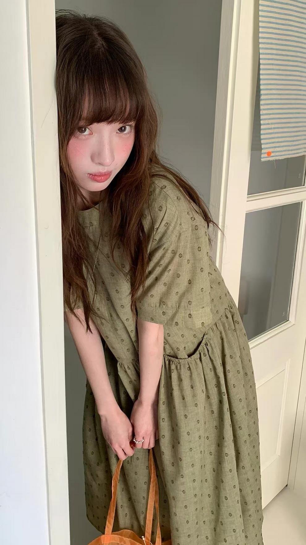 ワンピース 半袖 春夏 カジュアル きれいめ レトロ 体型カバー 通勤 春 夏 ラウンドネック ドット ロング Aライン