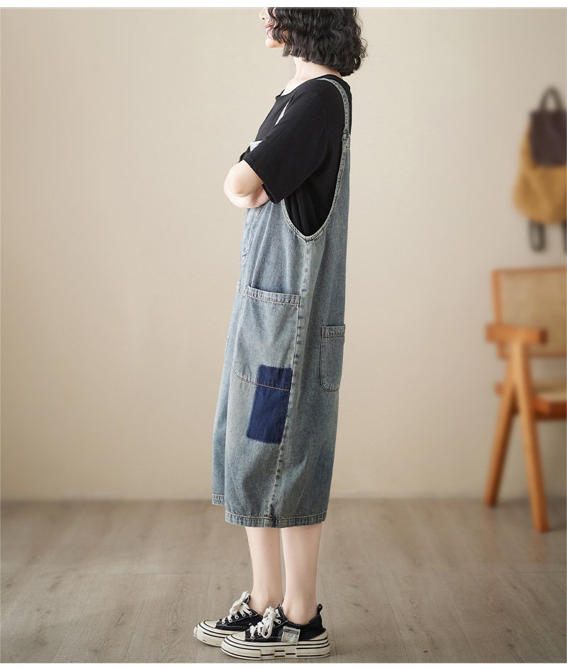 レディース パンツ ゆったり スリム デニム 春夏 カジュアル 着回し 大きいサイズ 春 夏 シンプル おしゃれ ハーフ サロペット ハイウエスト ポリエステル