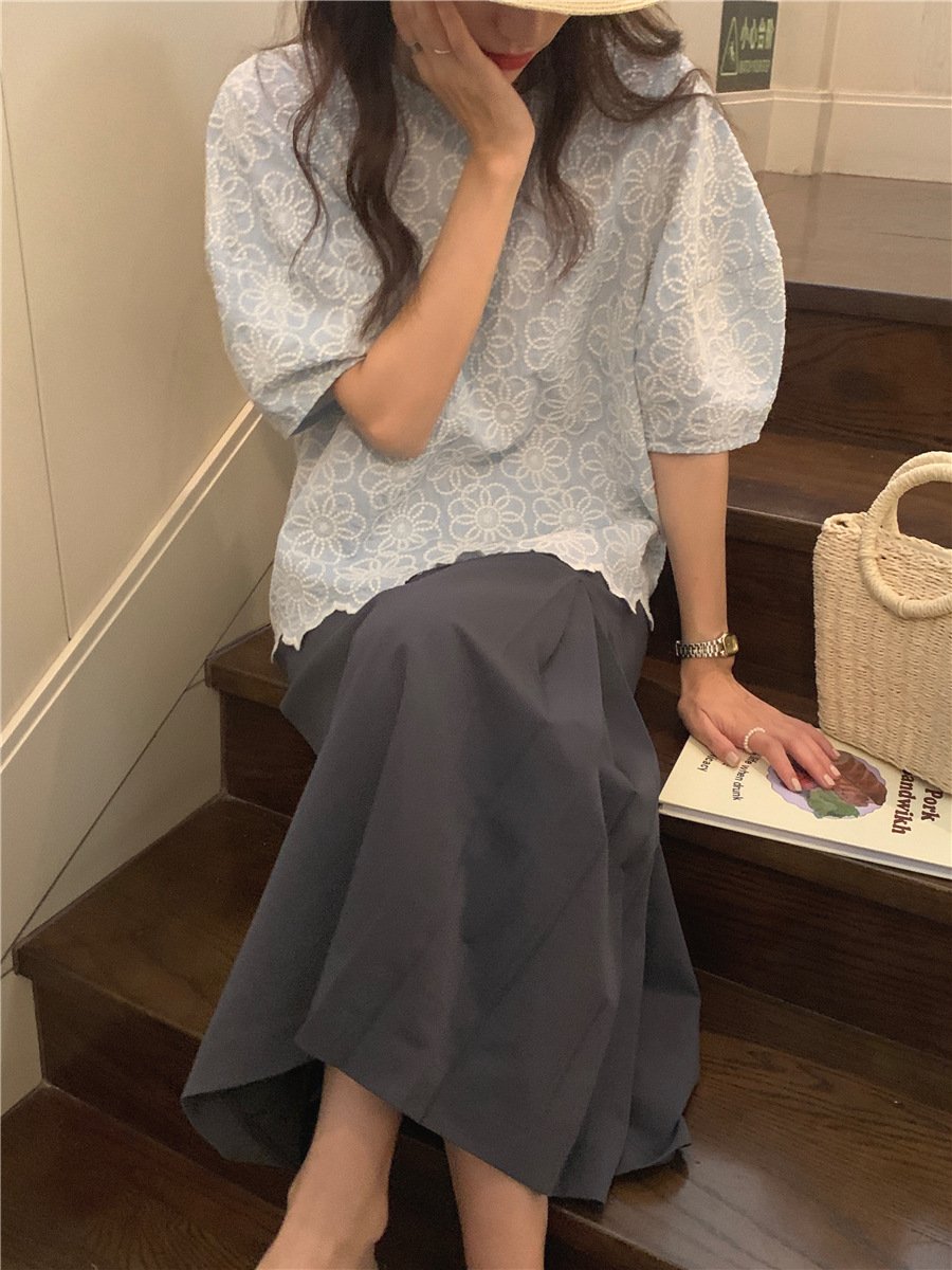 シャツ 半袖 コットン 綿 春夏 前開き 春 夏 ラウンドネック シンプル