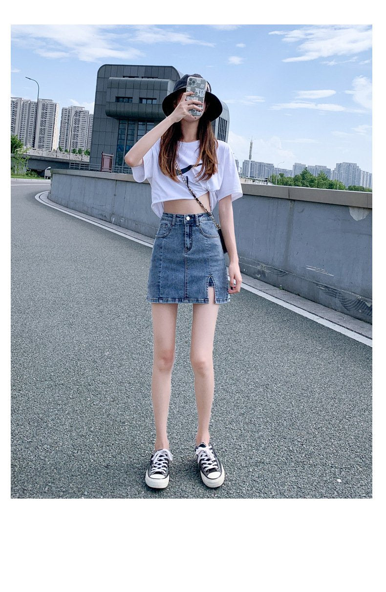 パンツ スカート デニム 秋冬 秋 きれいめ ショート ショートパンツ 冬 上品 Aライン スリット ハイウエスト デニムスカート ストレッチ