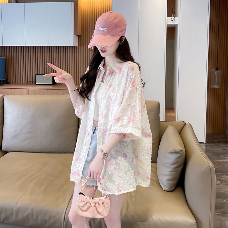 シャツ ジャケット 半袖 ゆったり 春夏 カジュアル 前開き 春 夏 ミモレ 薄手 ポリエステル UVカット