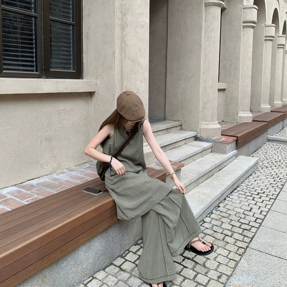 ワンピース パンツ ノースリーブ 無地 春夏 きれいめ 通勤 袖なし 春 夏 シンプル ロング セットアップ
