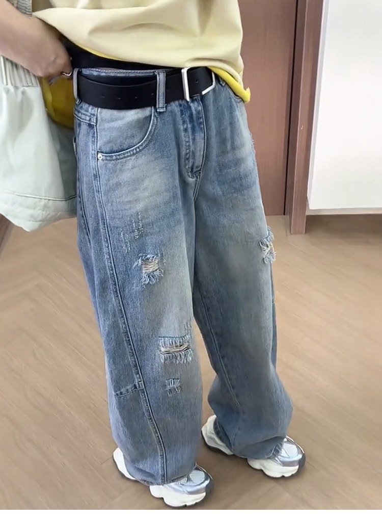レディース パンツ ゆったり ワイド コットン 綿 デニム 夏 秋冬 カジュアル 大きいサイズ 秋 冬 スリム ロング ストレート ロングパンツ デニムパンツ ハイウエスト ダメージ
