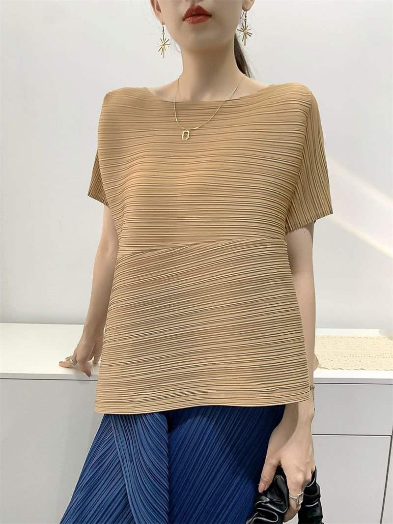 レディース シャツ Tシャツ 半袖 無地 スリム 春夏 カジュアル きれいめ 通勤 前開き プリーツ 春 夏 タイト シンプル 細身 オフショルダー タイ 都会的 レギュラー ポリエステル 快適 着痩せ