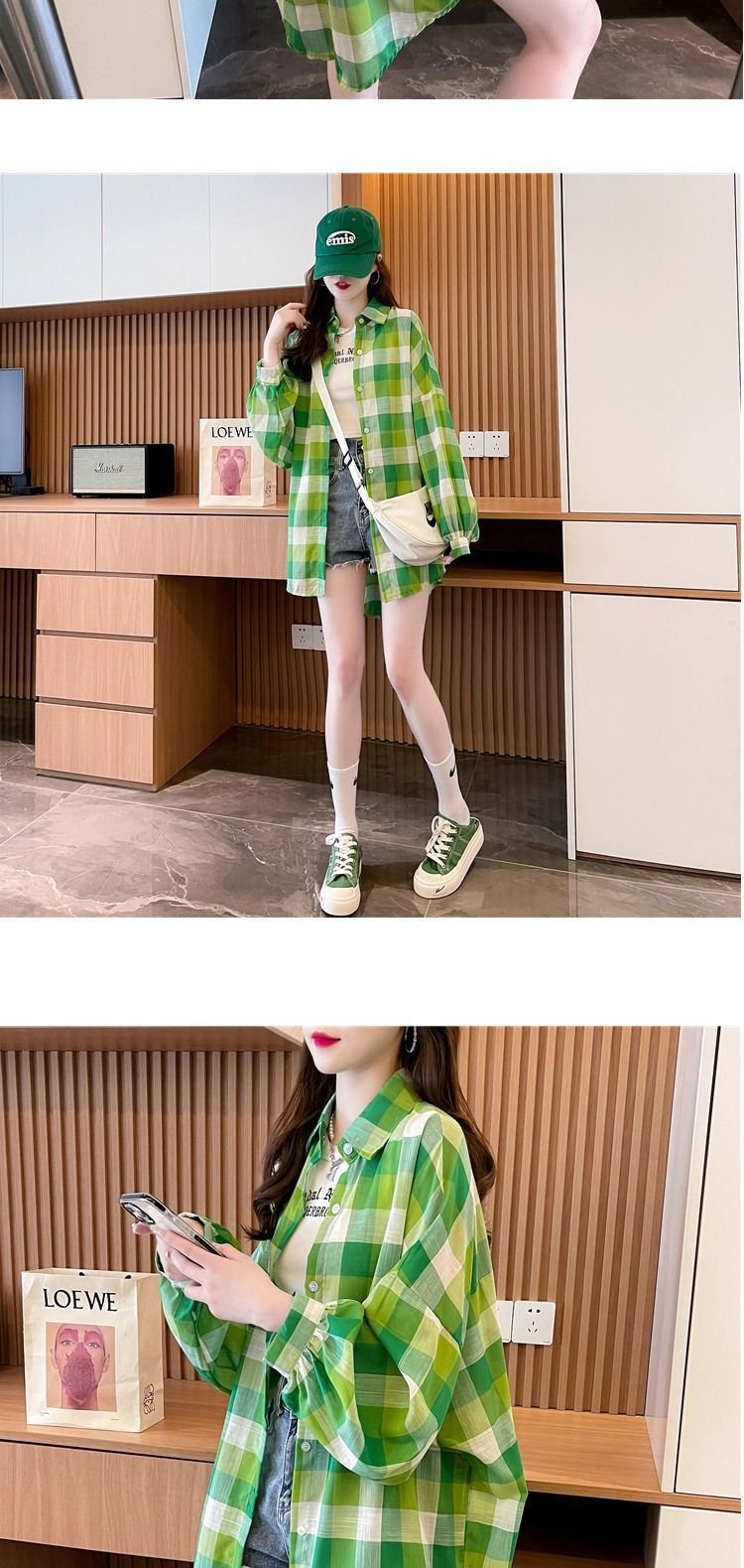 シャツ コート 長袖 チェック柄 ゆったり 春夏 カジュアル 前開き 春 夏 ミモレ ロング 薄手 ミディアム ポリエステル