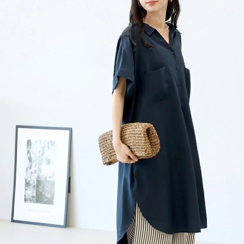 ワンピース 長袖 春夏 きれいめ Vネック 春 夏 シンプル 上品 ミディアム丈