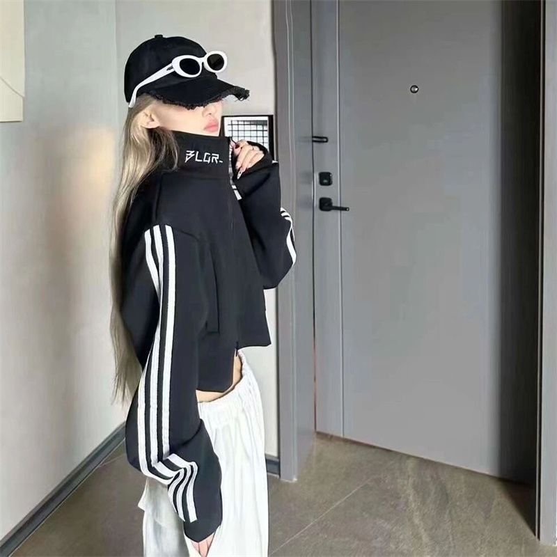 レディース トップス Tシャツ ジャケット 長袖 ボーダー ストライプ オーバーサイズ スリム 秋冬 秋 カジュアル アメリカン きれいめ ショート 冬 ブラック 上品 シャツ 切り替えデザイン スウェット ヴィンテージ 立ち襟 UVカット