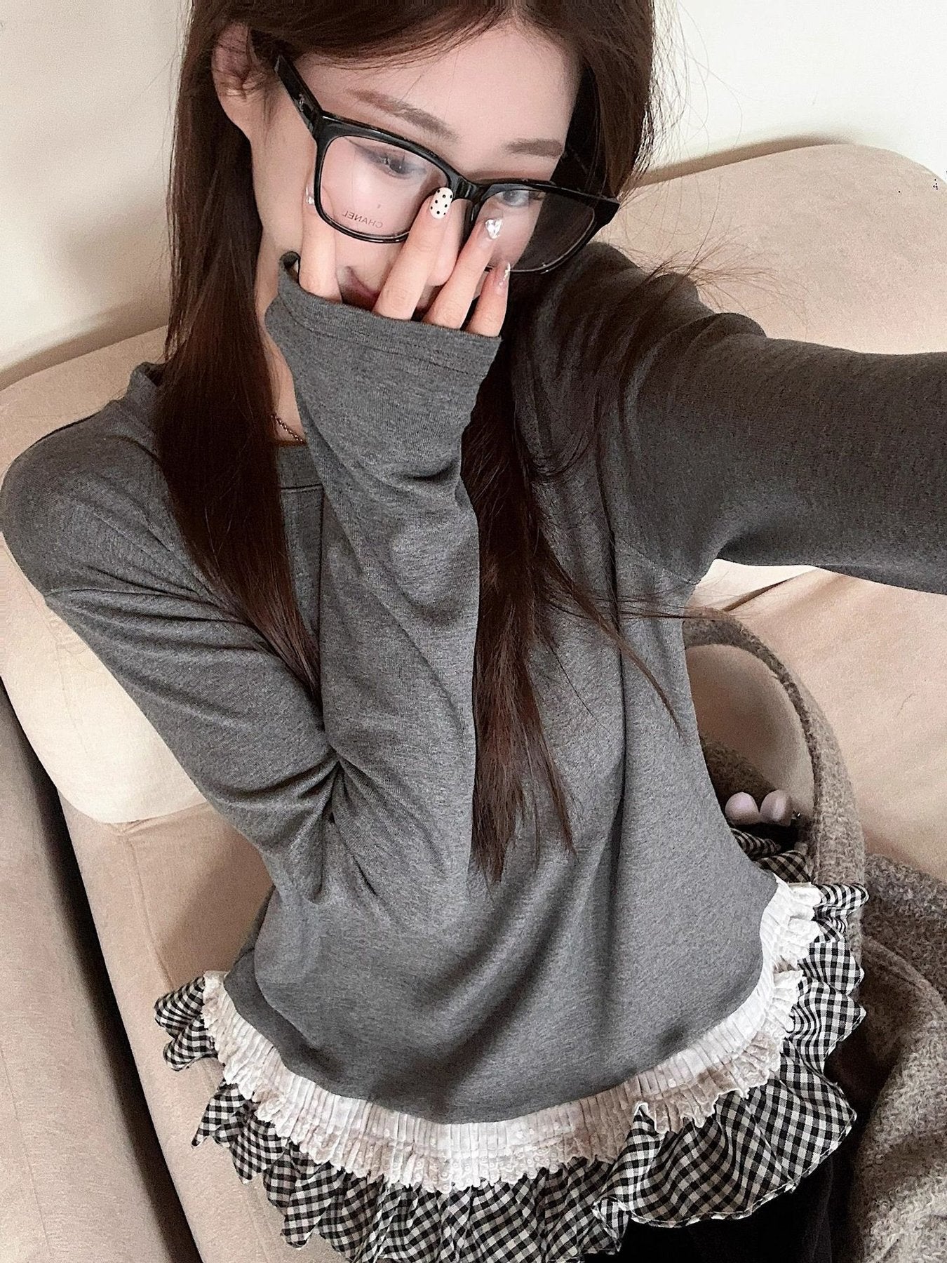 レディース トップス Tシャツ 長袖 ボーダー ストライプ チェック柄 ゆったり 秋冬 秋 きれいめ 体型カバー 花柄 膝丈 ラウンドネック レース 冬 上品 クルーネック シャツ 切り替えデザイン インナー ポリエステル 配色
