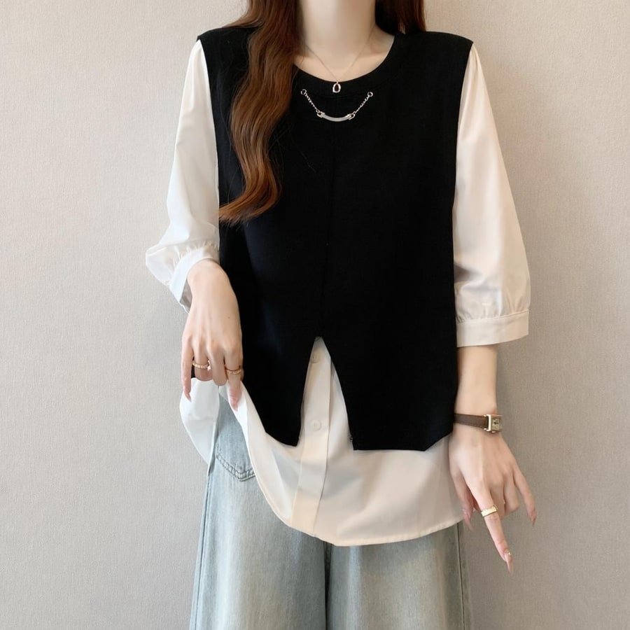 トップス Tシャツ 半袖 ゆったり 春夏 カジュアル 体型カバー 大きいサイズ 春 夏 膝丈 ラウンドネック クルーネック シャツ レイヤード ポリエステル