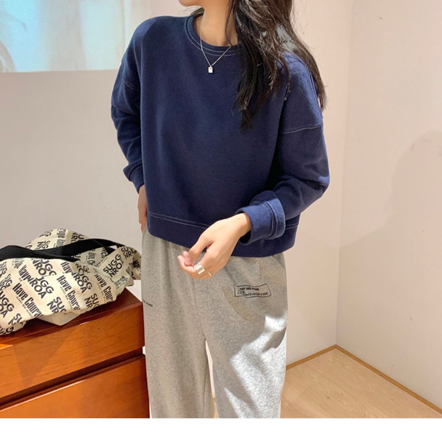 レディース トップス 長袖 ゆったり コットン 綿 春 秋冬 カジュアル 春夏 ショート ラウンドネック 秋 冬 裏起毛 プルオーバー タイ