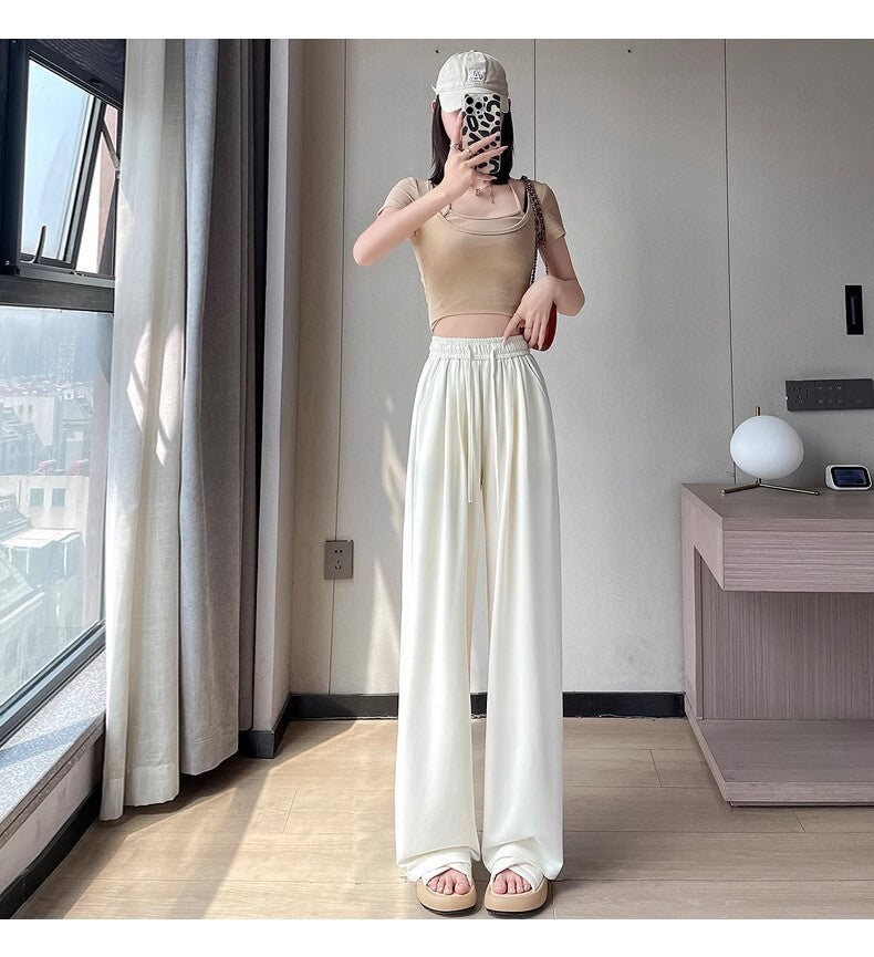 レディース パンツ ボトムス ストレートパンツ ワイドパンツ ワイド ドレープ ハイウエスト ウエストゴム かわいい シンプル カジュアル おしゃれ ラフ ルーズ キュート ナチュラル 無地 春 夏 ママ 通勤 学生 学校 通学 デート お出かけ 旅行 公園 女子会 休日 ショッピング カフェ 楽ちん 普段使い 着回し S M L XL 2XL 3XL 大きいサイズ ホワイト ブラック ダークグレー ピンク ベーシックカラー