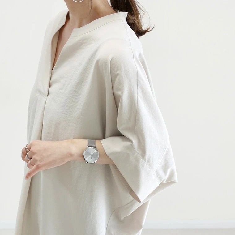 レディース シャツ ゆったり 春夏 カジュアル 体型カバー 前開き Vネック 春 夏 ロング 切り替えデザイン プルオーバー ポリエステル