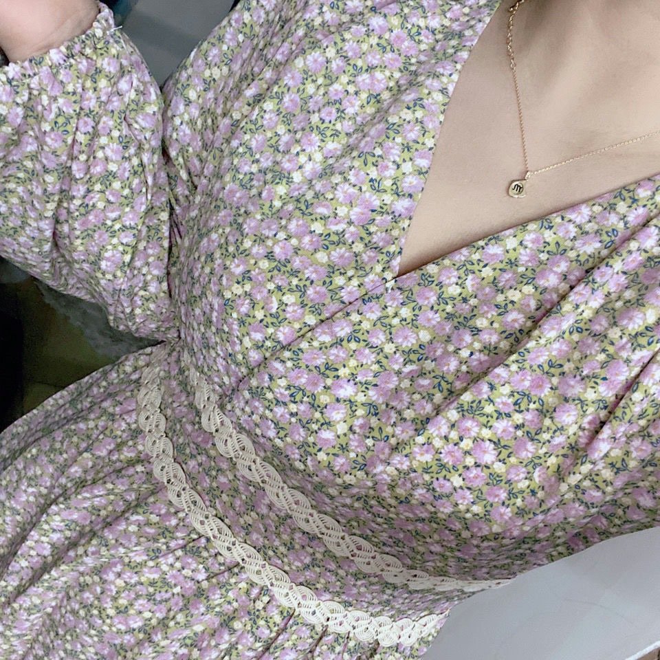 ドレス 花柄 春 秋 Vネック ロング 上品