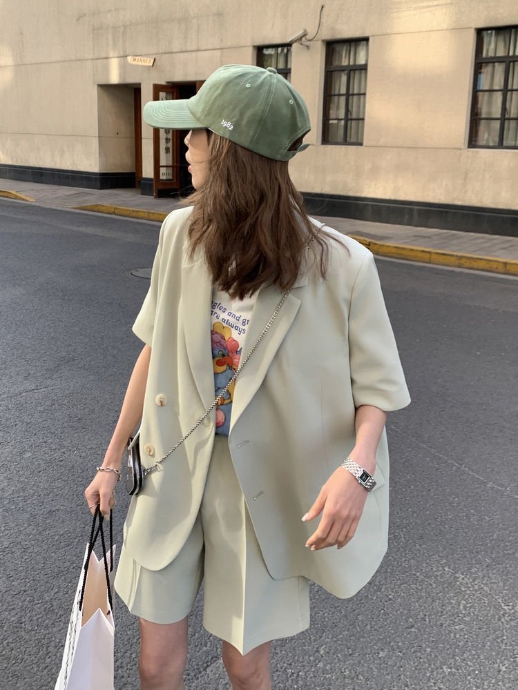 レディース パンツ ジャケット 半袖 無地 ゆったり 春夏 カジュアル きれいめ 春 ショート 夏 ショートパンツ シンプル 上品 薄手 スーツ セットアップ ポリエステル