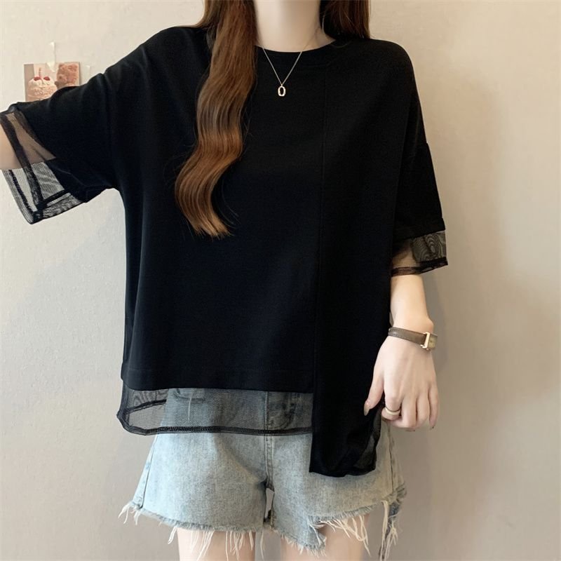 レディース Tシャツ 半袖 ゆったり 春夏 カジュアル 春 夏 ラウンドネック シャツ 切り替えデザイン ステッチ レギュラー
