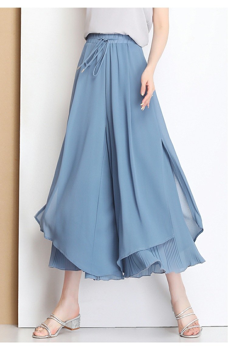 レディース パンツ ワイド スリム デニム 春夏 カジュアル 春 夏 韓国ファッション シフォン Aライン ワイドパンツ ハイウエスト ポリエステル