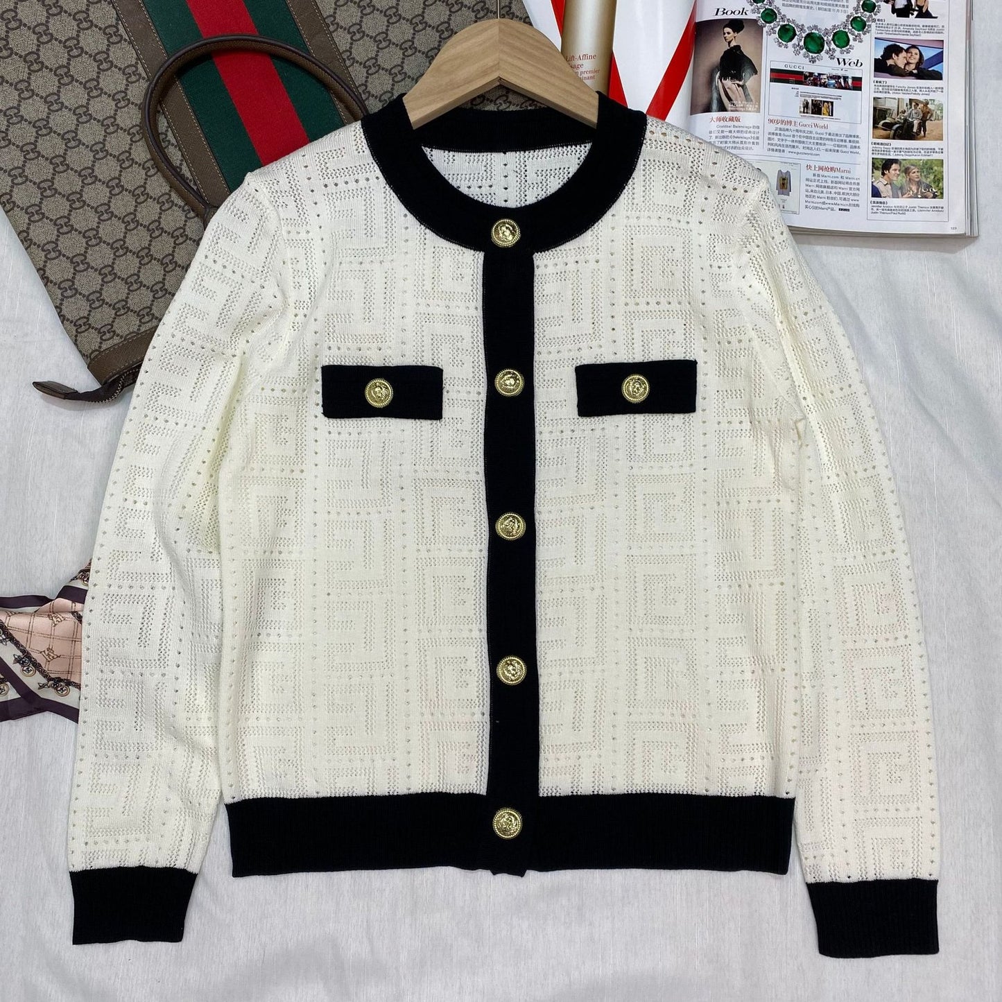 レディース トップス ニット カーディガン 長袖 秋冬 秋 きれいめ おしゃれ 膝丈 ラウンドネック 冬 上品 薄手 ウール 切り替えデザイン ボタン 丸首 配色