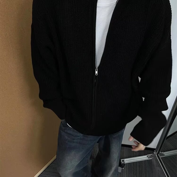 ニット カーディガン コート 長袖 ゆったり 春 秋冬 カジュアル アメリカン レトロ 秋 冬 カップル セーター スタンドカラー ラグジュアリー