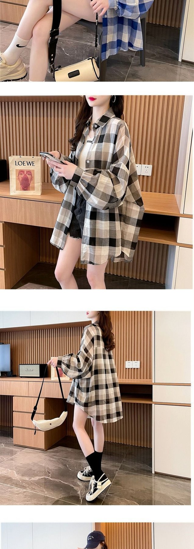 シャツ コート 長袖 チェック柄 ゆったり 春夏 カジュアル 前開き 春 夏 ミモレ ロング 薄手 ミディアム ポリエステル