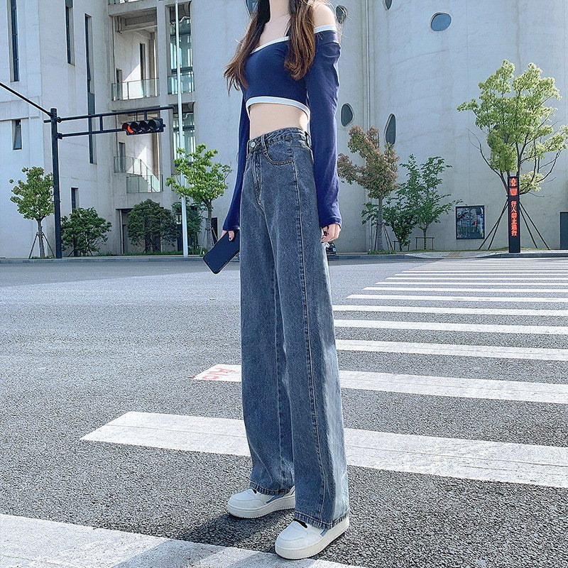 レディース 春 秋 ストレート 切り替えデザイン ハイウエスト